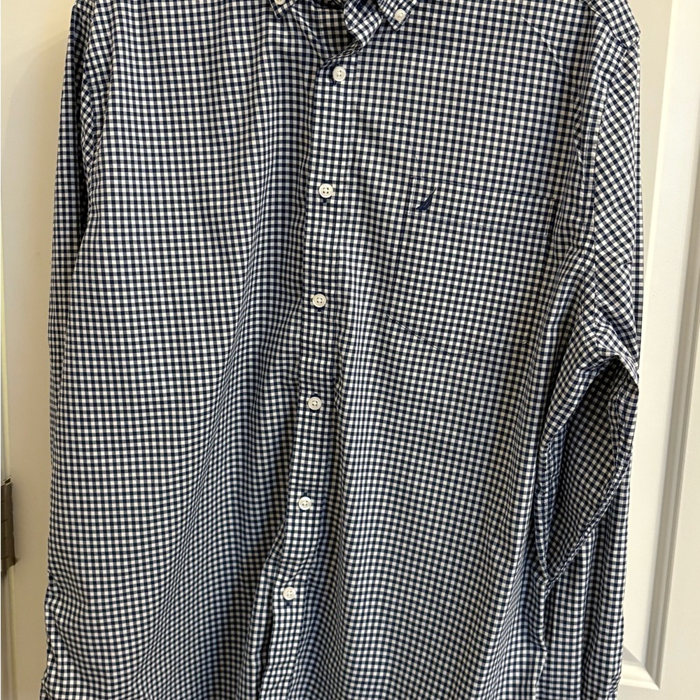 Nautica Blue and White Checkered Shirt